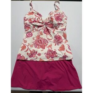 Lands' End Pink Paisley Floral Underwire Tankini & Swim Skirt/Brief Women's 8P